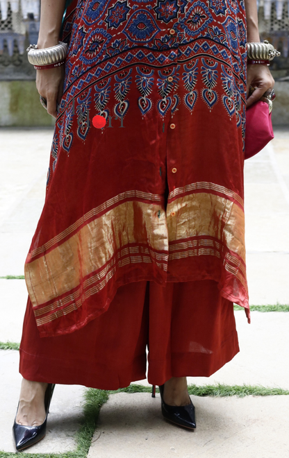 Bandhani Ajrakh Modal Kaftan Kurta Palazzo Co-ord Set | 'Desert Duel' | Ek Dori