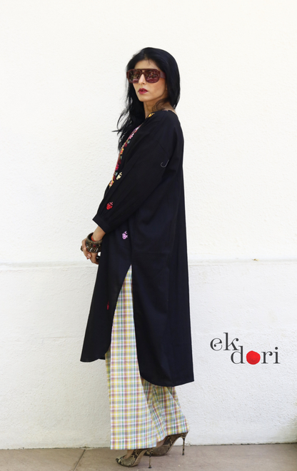 Cotton Black Embroidered Kurta Co-ord Set 'Mogra' : Buy Bullion Embroidery Cotton Co-ord Kurts Sets For Summer