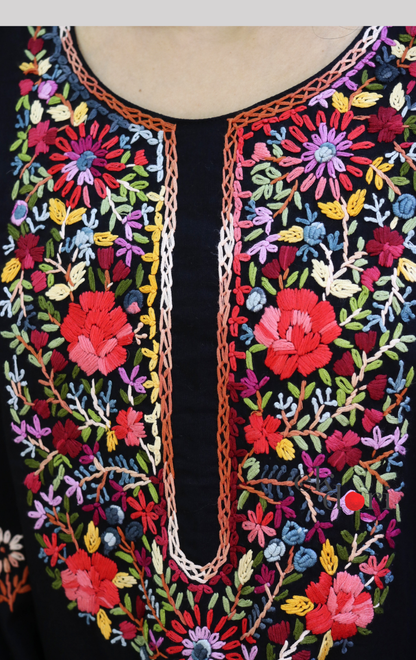 Cotton Black Embroidered Kurta Co-ord Set 'Gulaab' : Buy Bullion Embroidery Cotton Co-ord Kurts Sets For Summer
