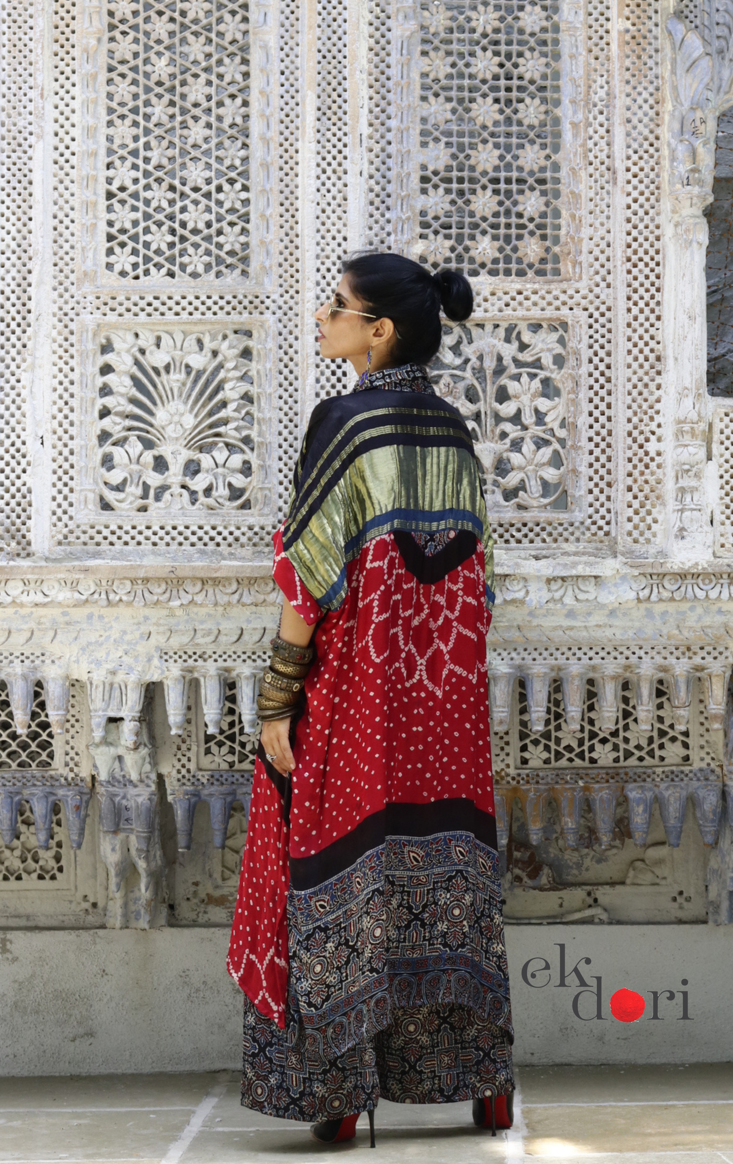 Bandhani Ajrakh Modal Kaftan Kurta Palazzo Co-ord Set | 'Desert Duel' | Ek Dori