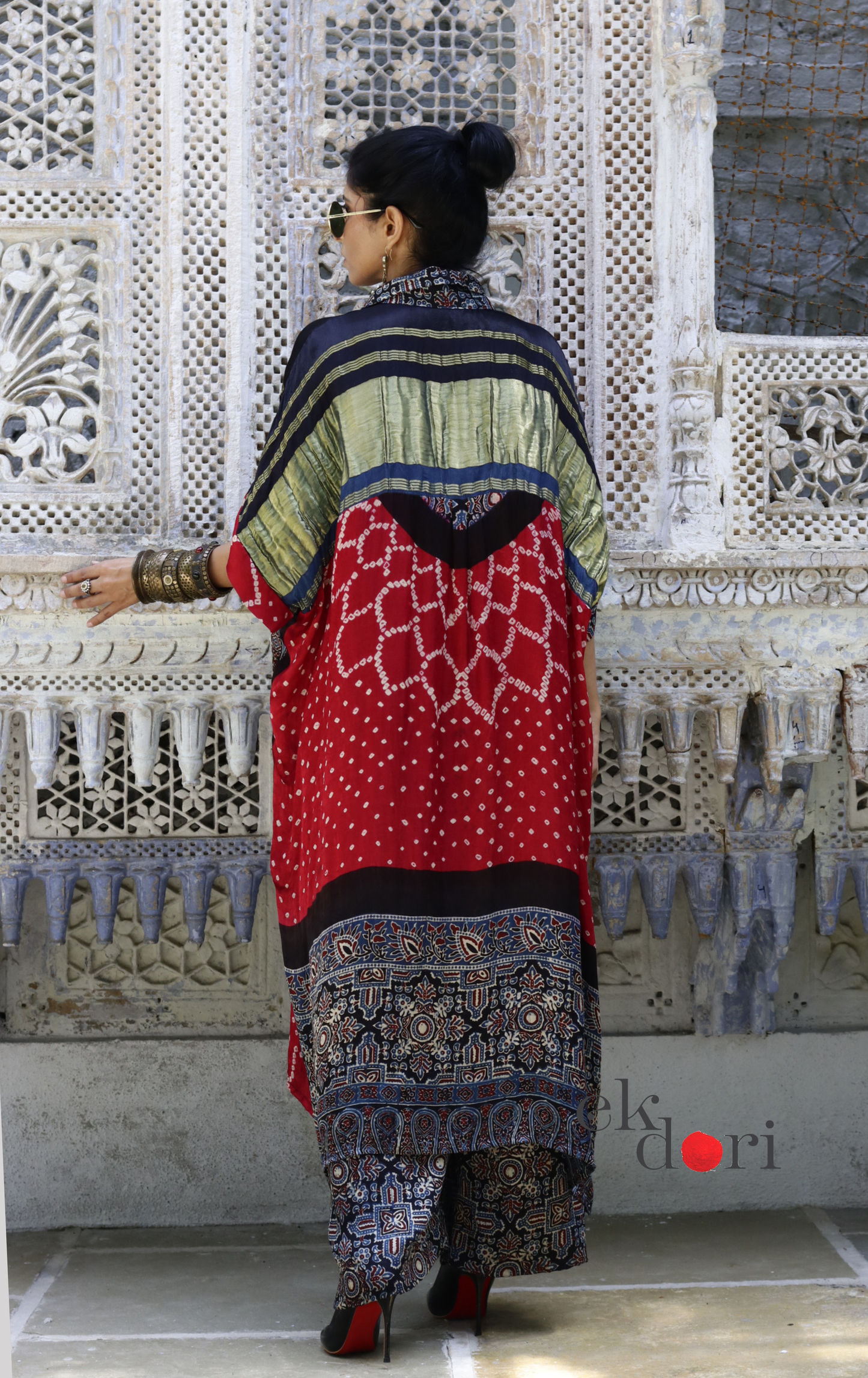 Bandhani Ajrakh Modal Kaftan Kurta Palazzo Co-ord Set | 'Desert Duel' | Ek Dori