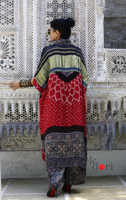 Bandhani Ajrakh Modal Kaftan Kurta Palazzo Co-ord Set | 'Desert Duel' | Ek Dori