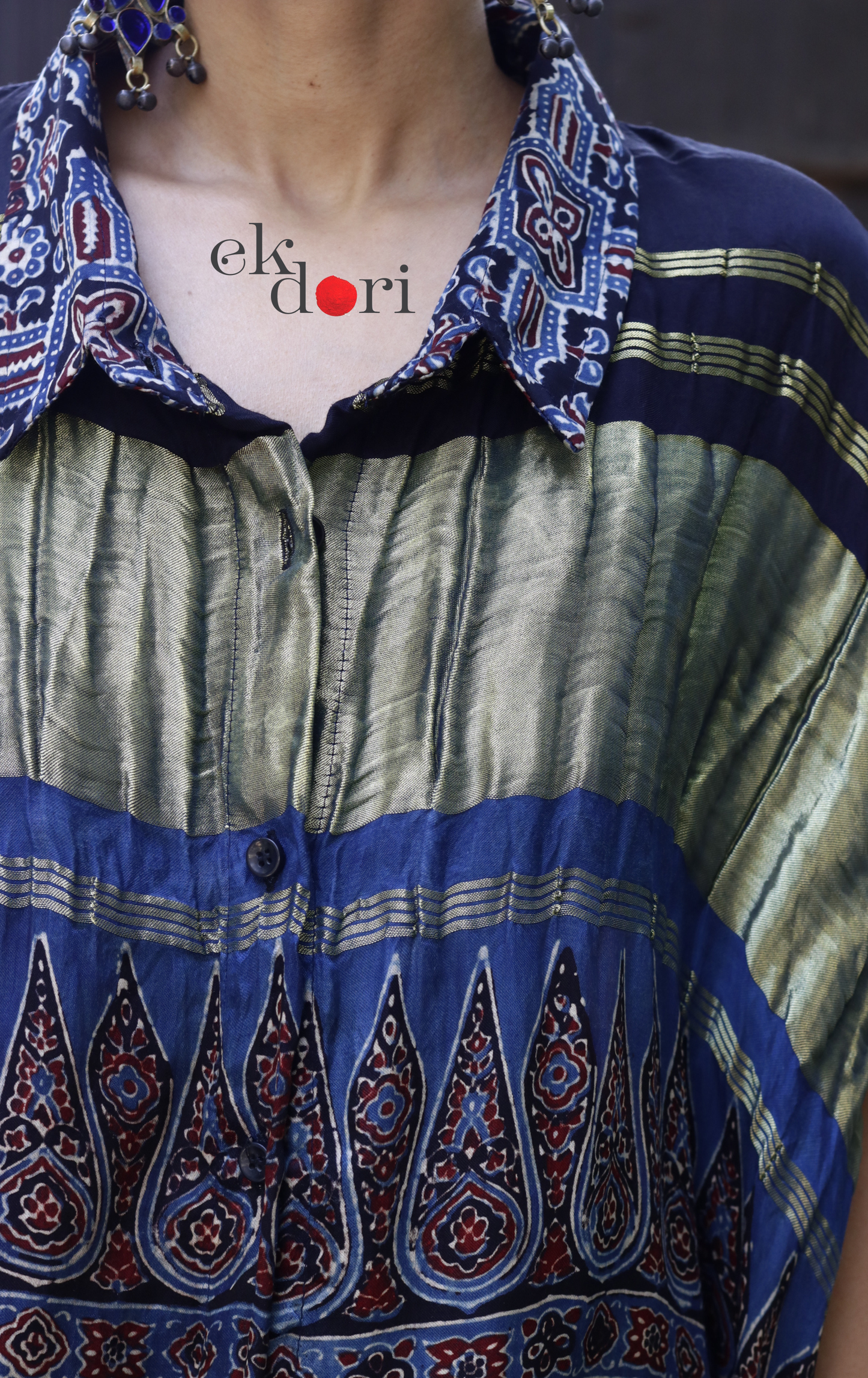 Bandhani Ajrakh Modal Kaftan Kurta Palazzo Co-ord Set | 'Desert Duel' | Ek Dori