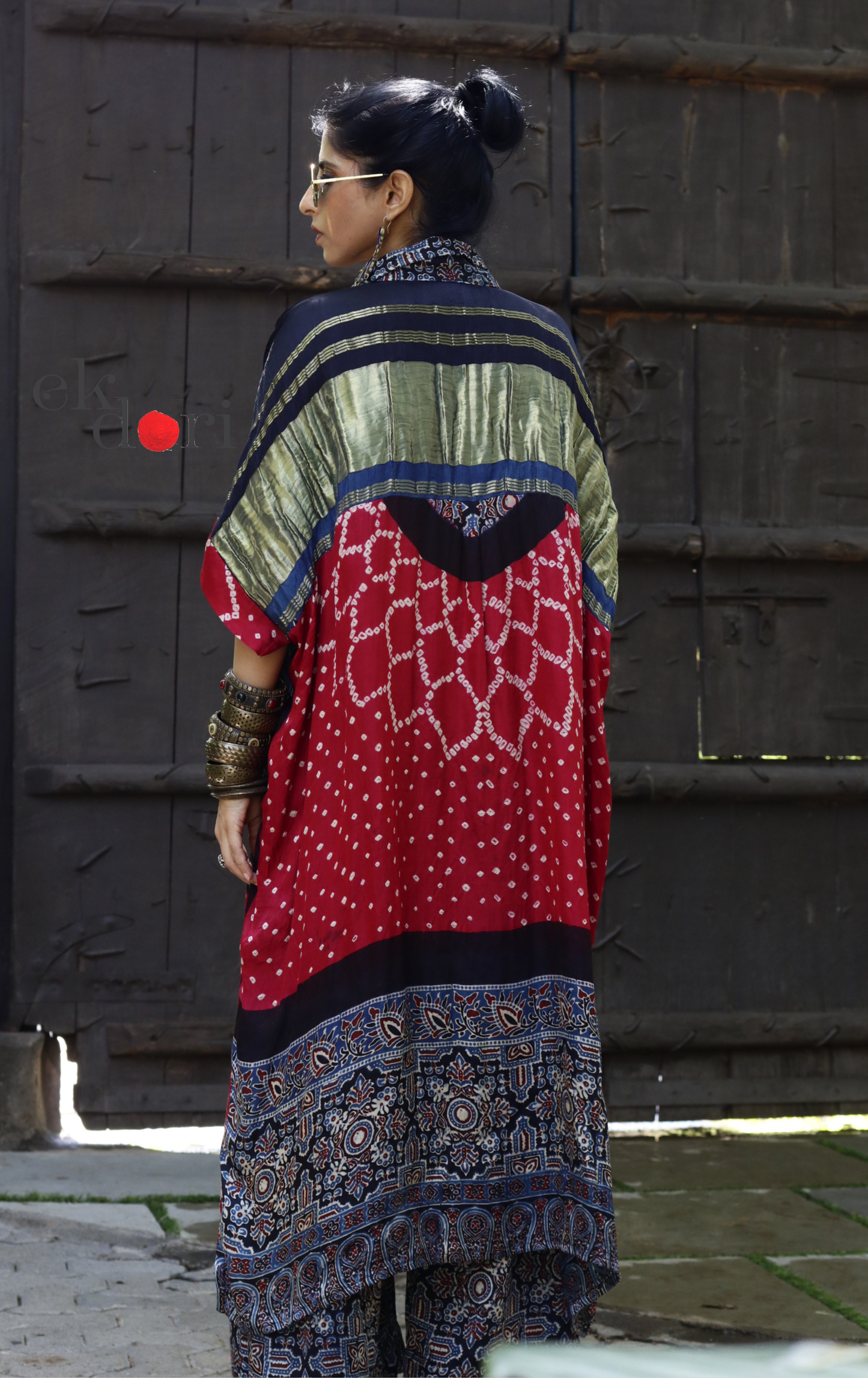 Bandhani Ajrakh Modal Kaftan Kurta Palazzo Co-ord Set | 'Desert Duel' | Ek Dori