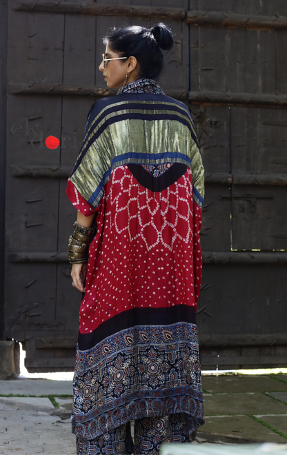 Bandhani Ajrakh Modal Kaftan Kurta Palazzo Co-ord Set | 'Desert Duel' | Ek Dori