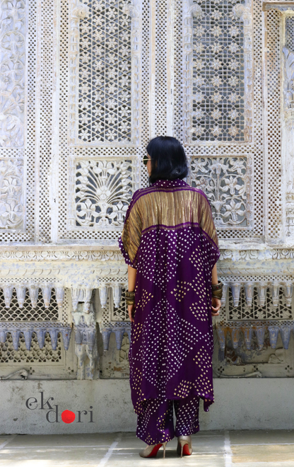 Bandhani Modal Kurta Palazzo Co-ord Set in Purple | 'Jamuni Jaam' | Ek Dori