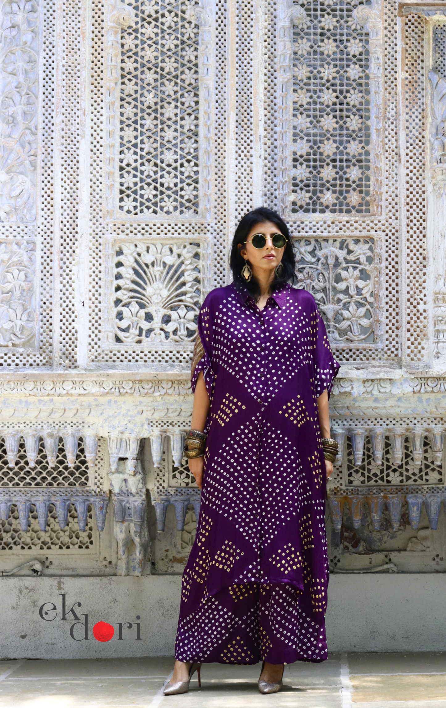 Bandhani Modal Kurta Palazzo Co-ord Set in Purple | 'Jamuni Jaam' | Ek Dori