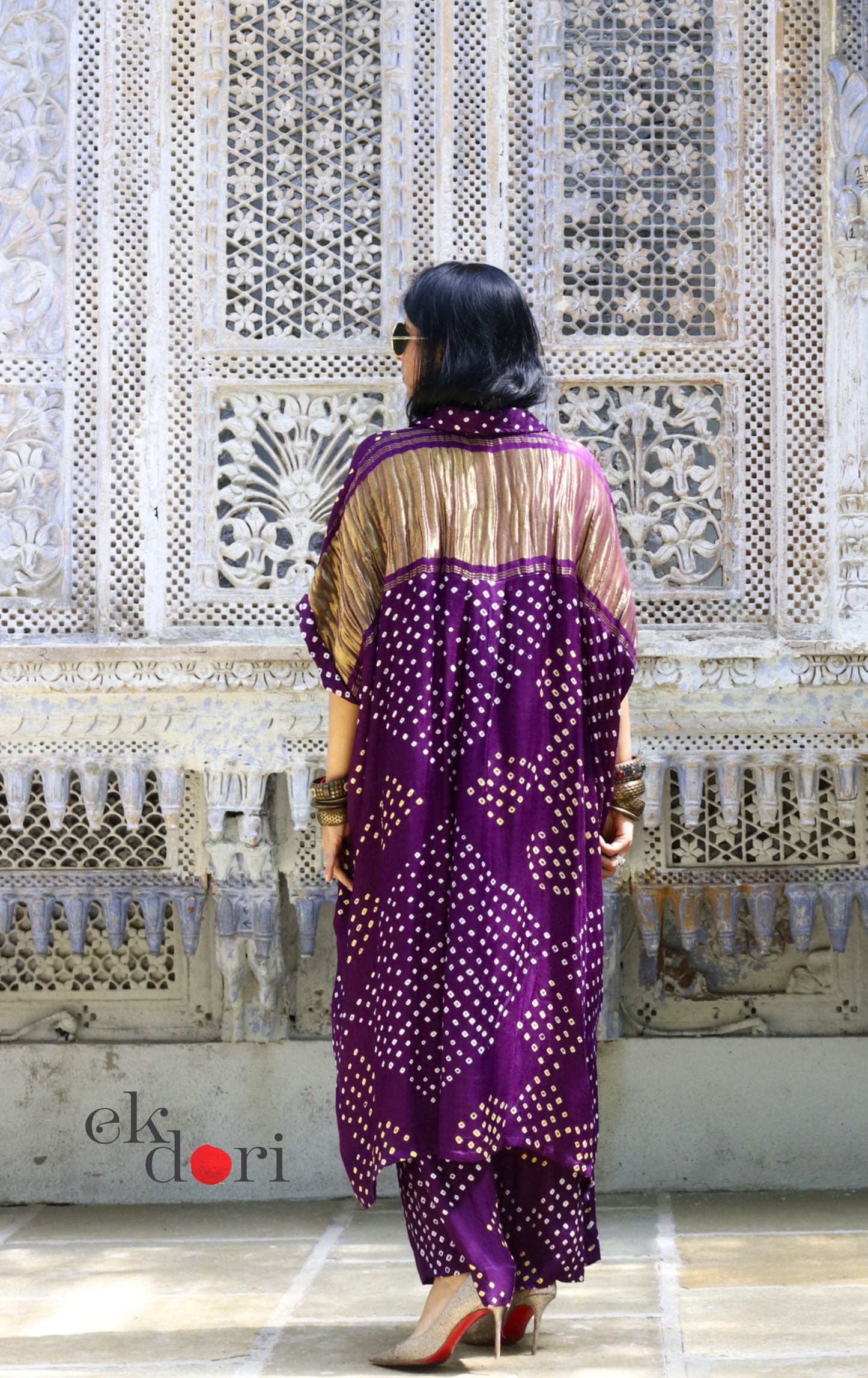 Bandhani Modal Kurta Palazzo Co-ord Set in Purple | 'Jamuni Jaam' | Ek Dori