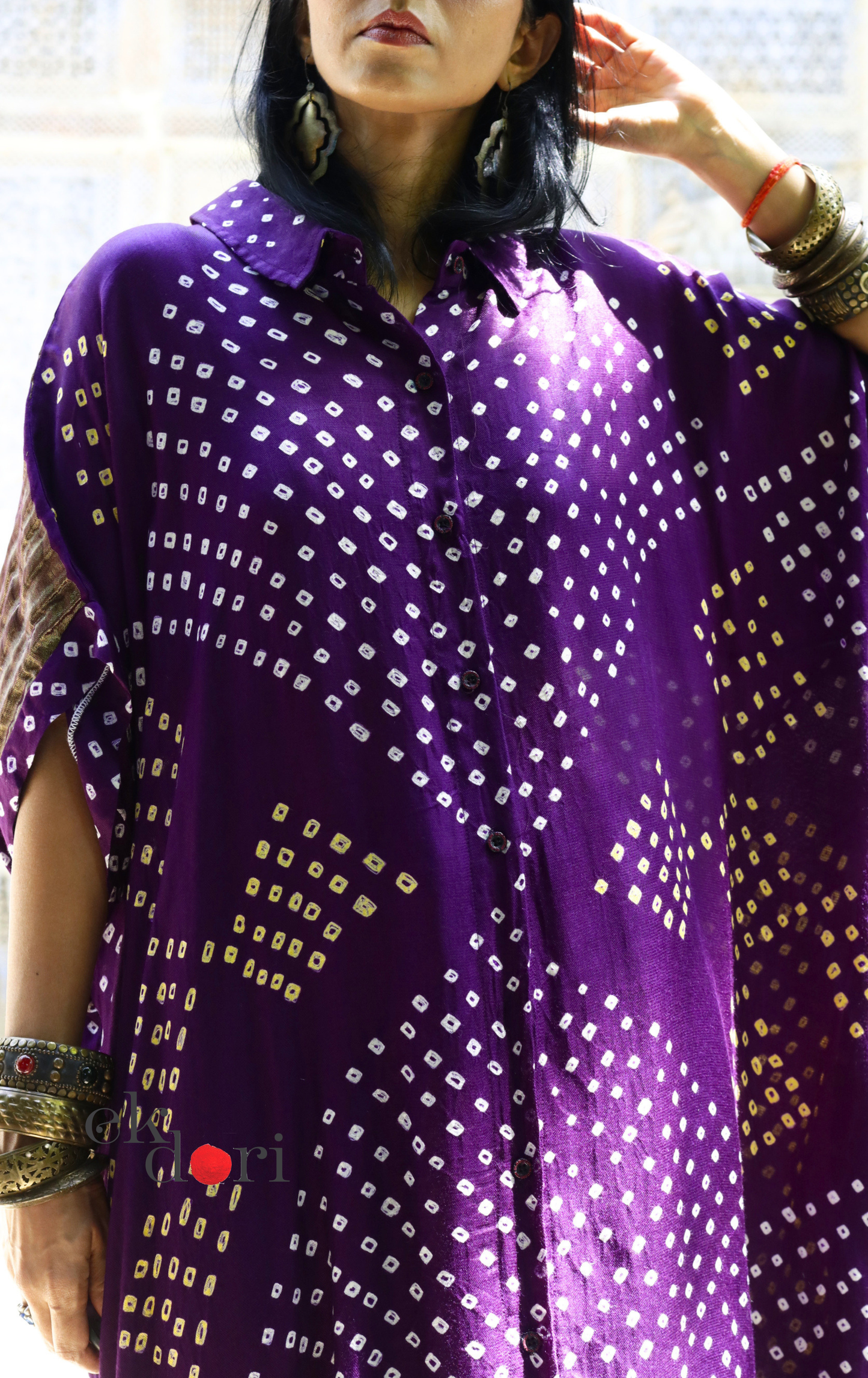 Bandhani Modal Kurta Palazzo Co-ord Set in Purple | 'Jamuni Jaam' | Ek Dori