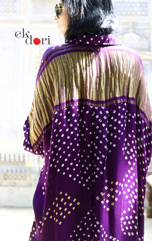 Bandhani Modal Kurta Palazzo Co-ord Set in Purple | 'Jamuni Jaam' | Ek Dori