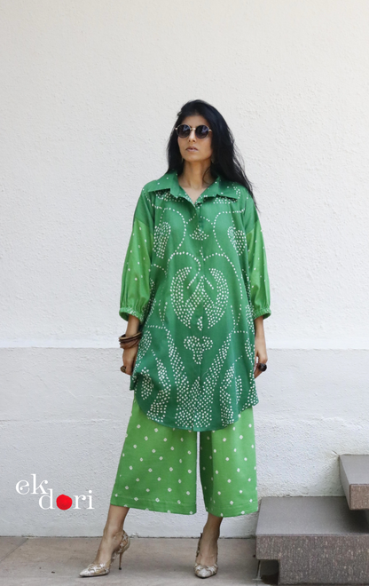 Bandhani 'Green Grass' Cotton Co-ord Set In Green Ombre: Buy Kurta Palazzo Cotton Co-ord Set