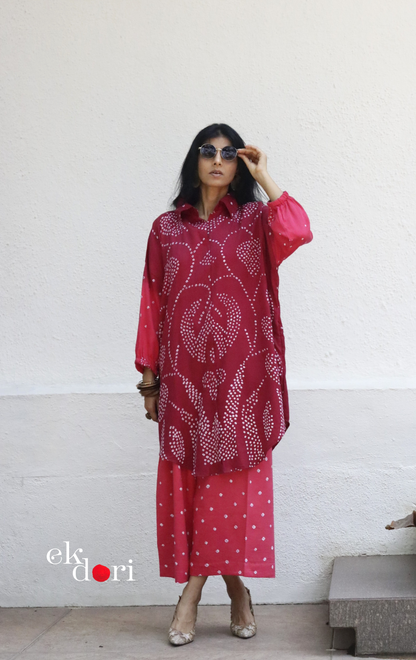 Bandhani 'Pink Paisley' Cotton Co-ord Set In Blue Green Ombre: Buy Kurta Palazzo Cotton Co-ord Set