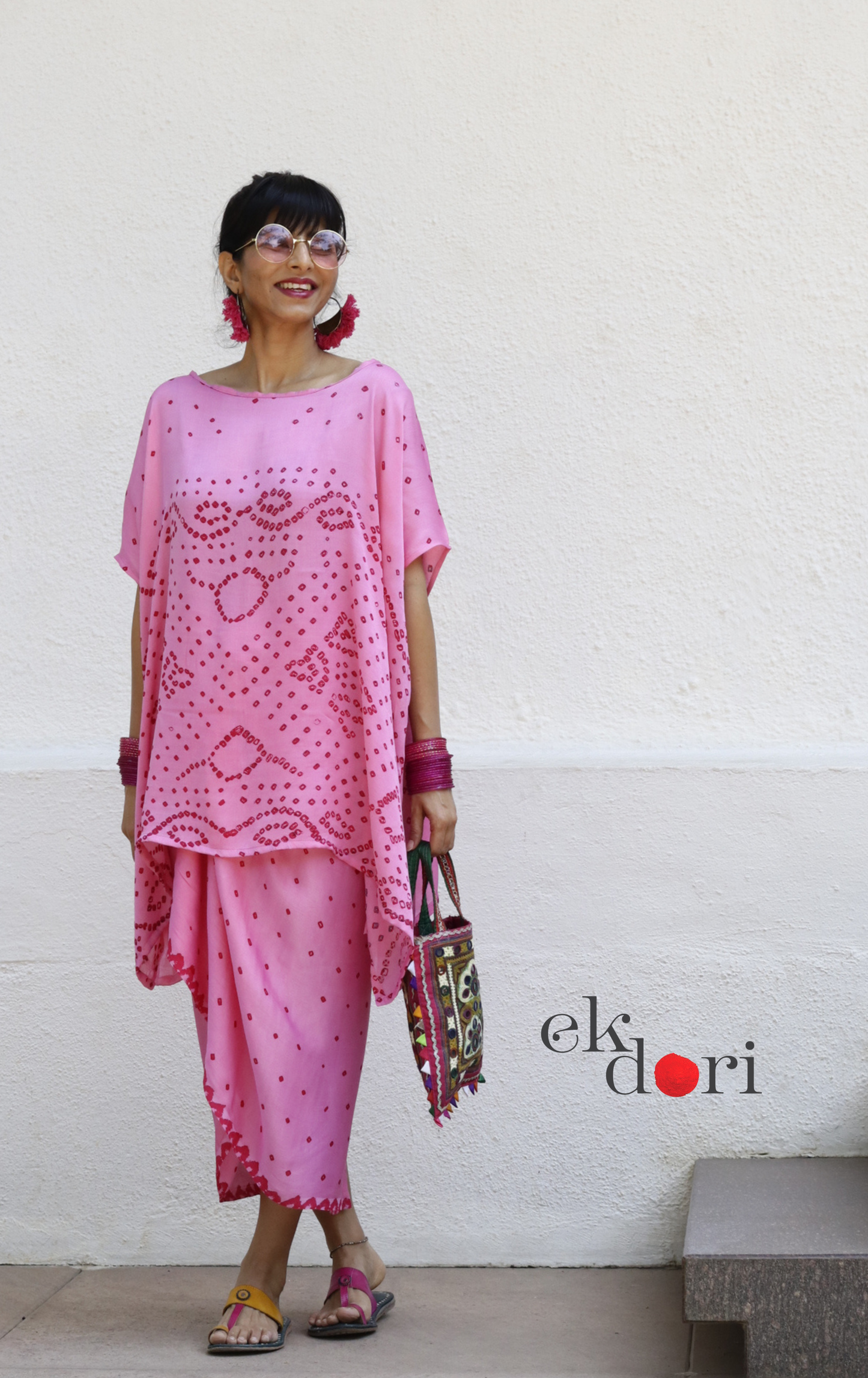 Bandhani Modal Co-ord Skirt Set 'Pink Lily' : 2 Piece Skirt & Bandhani Top Set