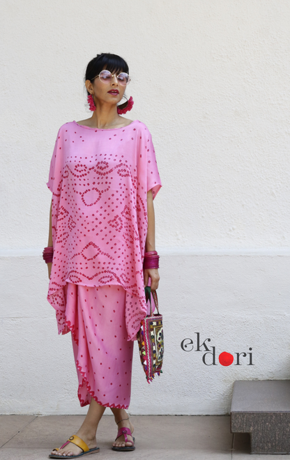 Bandhani Modal Co-ord Skirt Set 'Pink Lily' : 2 Piece Skirt & Bandhani Top Set