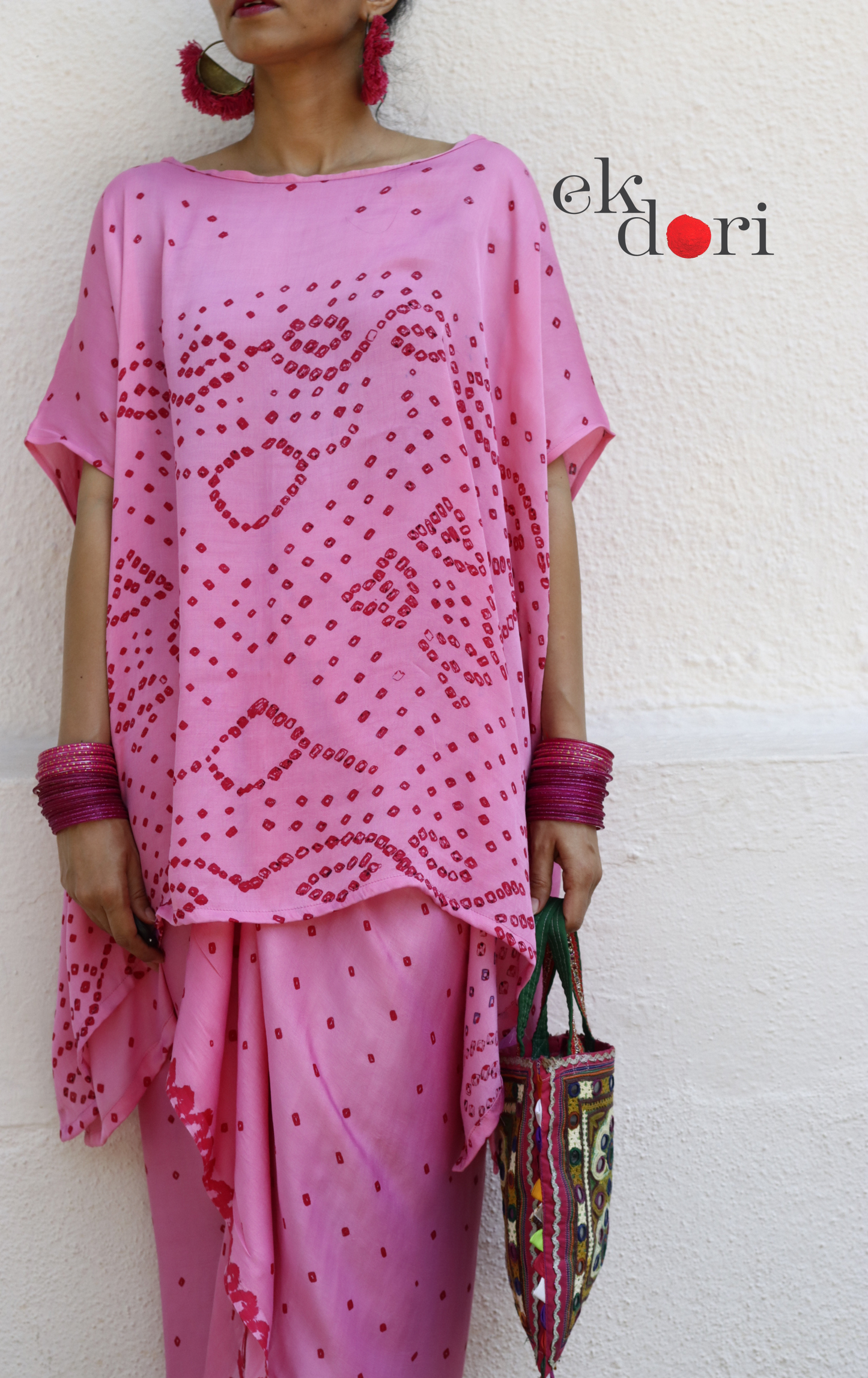 Bandhani Modal Co-ord Skirt Set 'Pink Lily' : 2 Piece Skirt & Bandhani Top Set