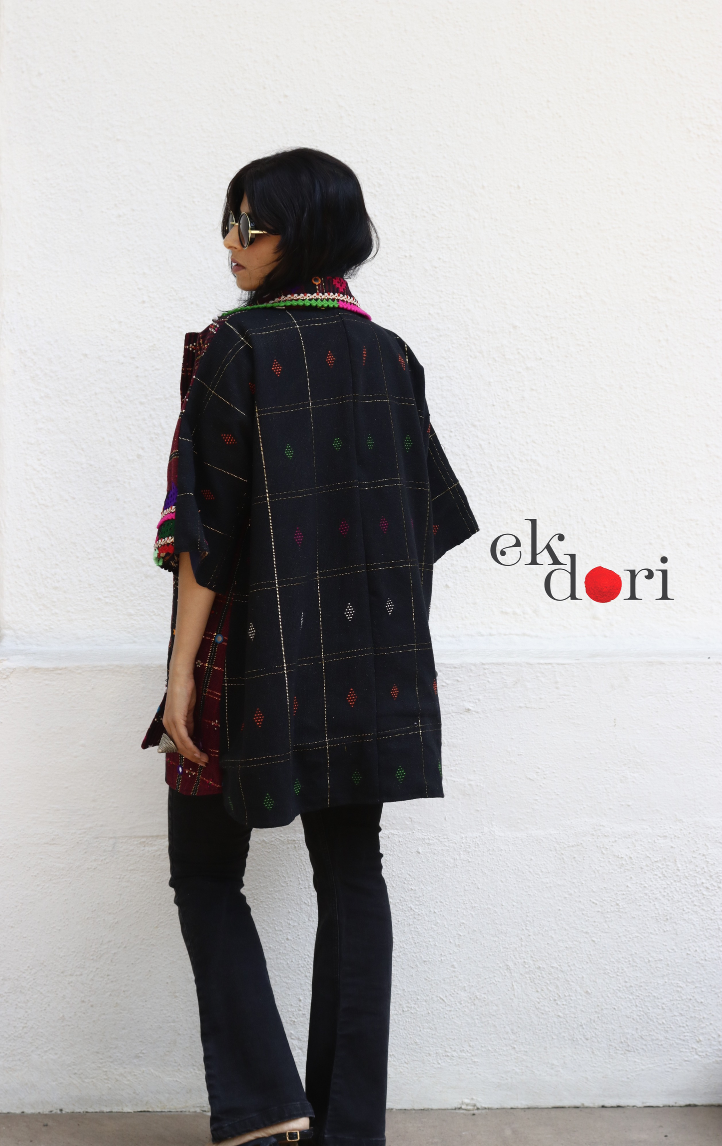 Tangaliya Shawl Jacket With Kutch Embroidery - 'Black & Rust' Tangaliya Boho Jacket