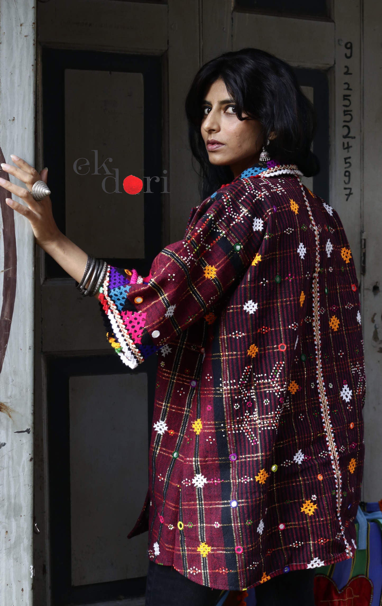 Tangaliya Shawl Jacket With Kutch Embroidery - '70's Child' Tangaliya Boho Jacket