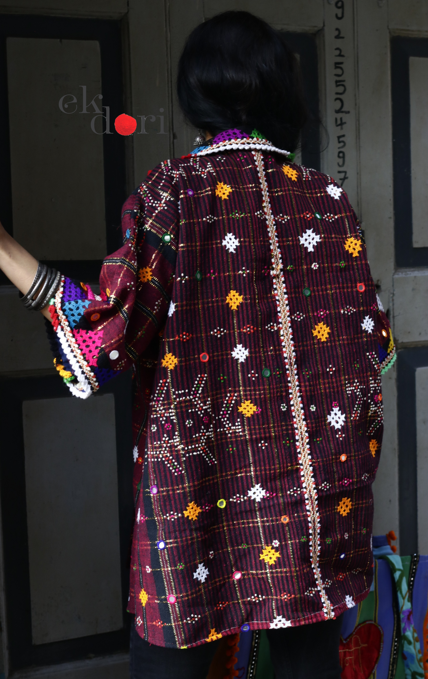 Tangaliya Shawl Jacket With Kutch Embroidery - '70's Child' Tangaliya Boho Jacket