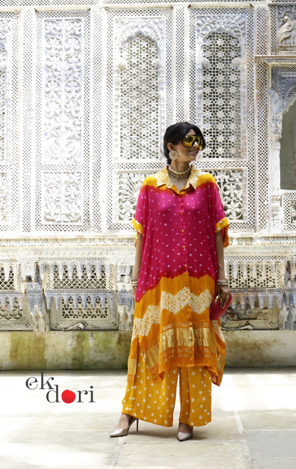 Bandhani Purple Modal Co-ord Set : Buy Kurta Palazzo Modal Co-ord Set 'Peach Sorbet'