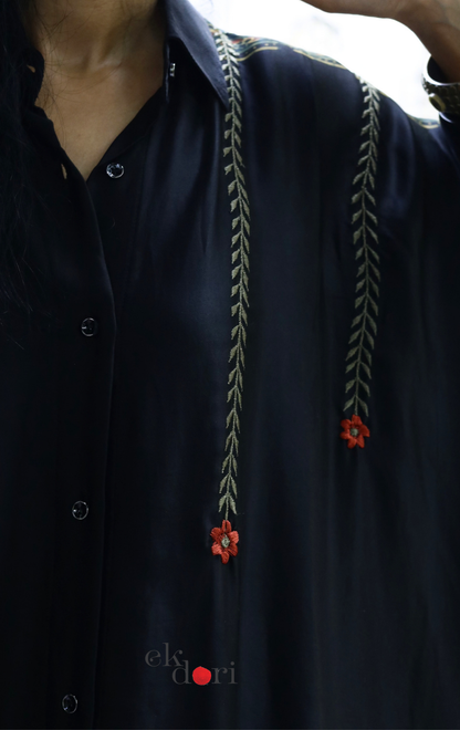 Ajrakh Kaftan Kurta Dress 'Bageecha' : Modal Ajrakh Hand Block Kaftan Kurta Palazzo Set