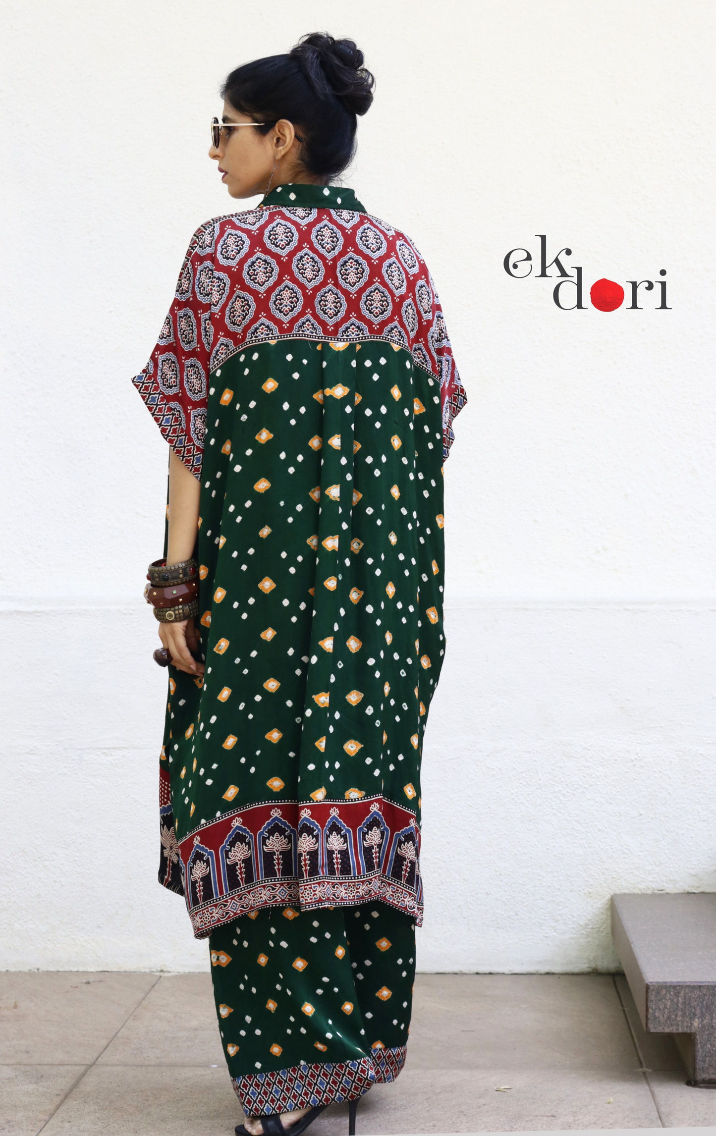 Bandhani Ajrakh Blue Modal Co-ord Set : Buy Kurta Palazzo Modal Co-ord Set 'Forest Sunset'