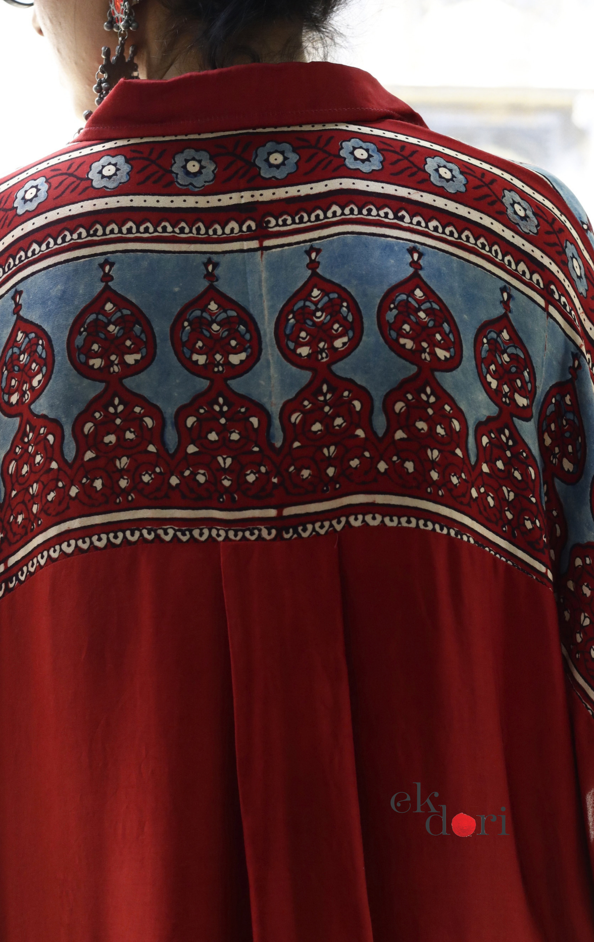 Ajrakh Kaftan Kurta Dress 'Mehfil' : Modal Ajrakh Hand Block Kaftan Kurta & Palazzo Set