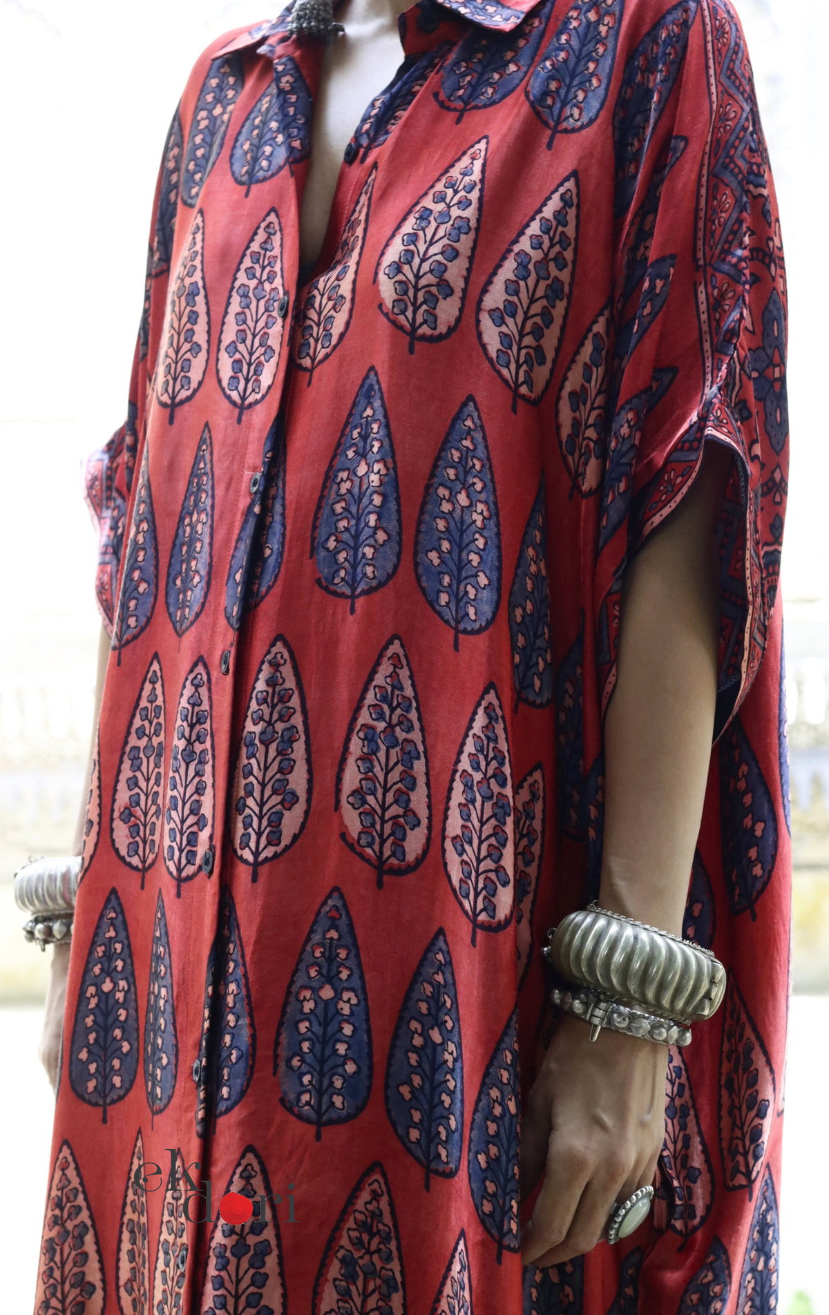Ajrakh Kaftan Kurta Dress 'Gulzaar' : Modal Ajrakh Hand Block Kaftan Kurta & Palazzo Set