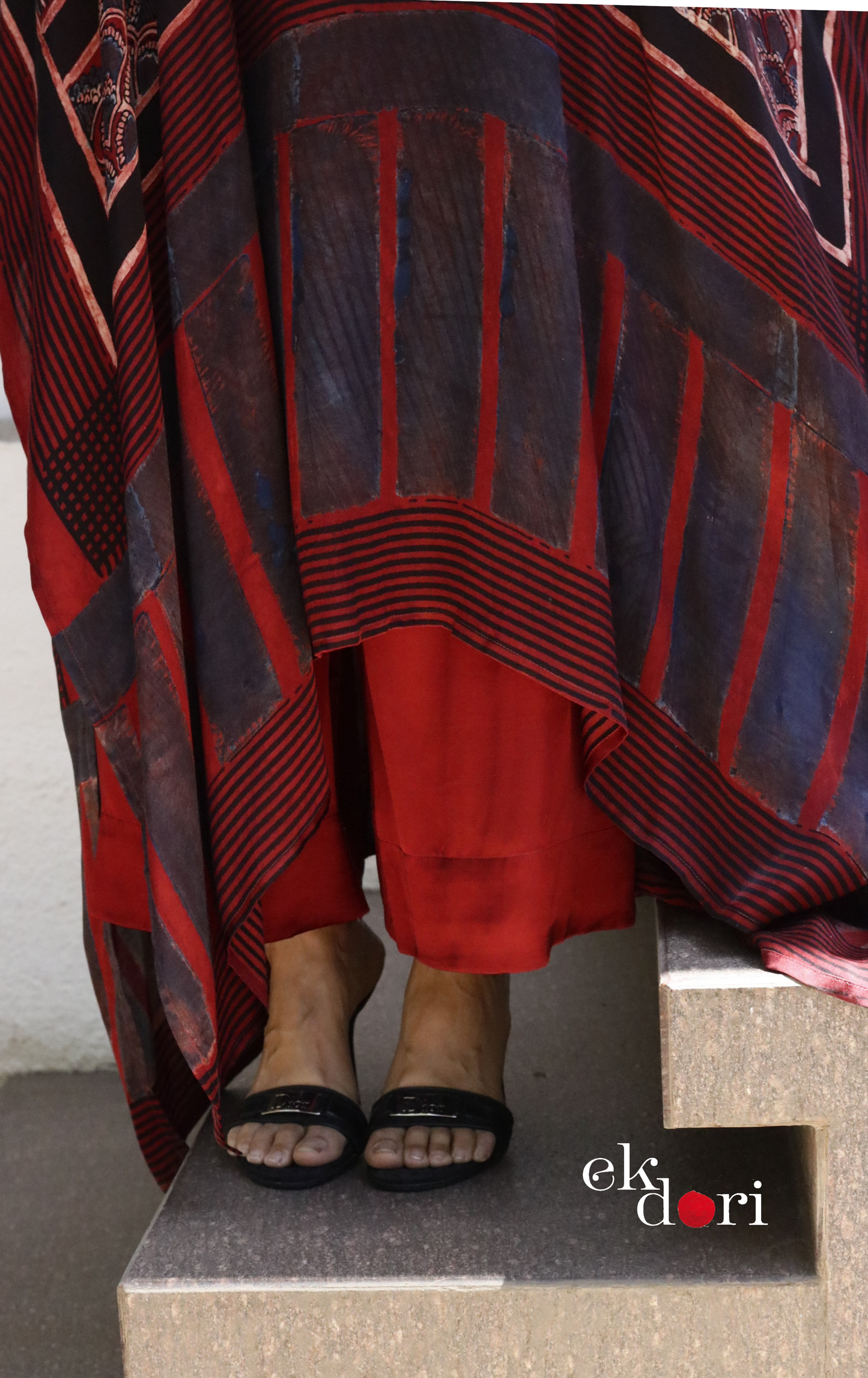 Ajrakh Kaftan Kurta Palazzo Set 'Marooned' : Modal Ajrakh Hand Block Kaftan Kurta Palazzo Set