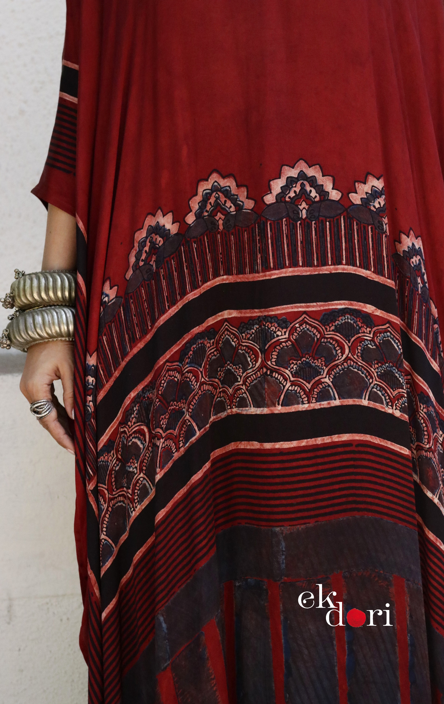 Ajrakh Kaftan Kurta Palazzo Set 'Marooned' : Modal Ajrakh Hand Block Kaftan Kurta Palazzo Set