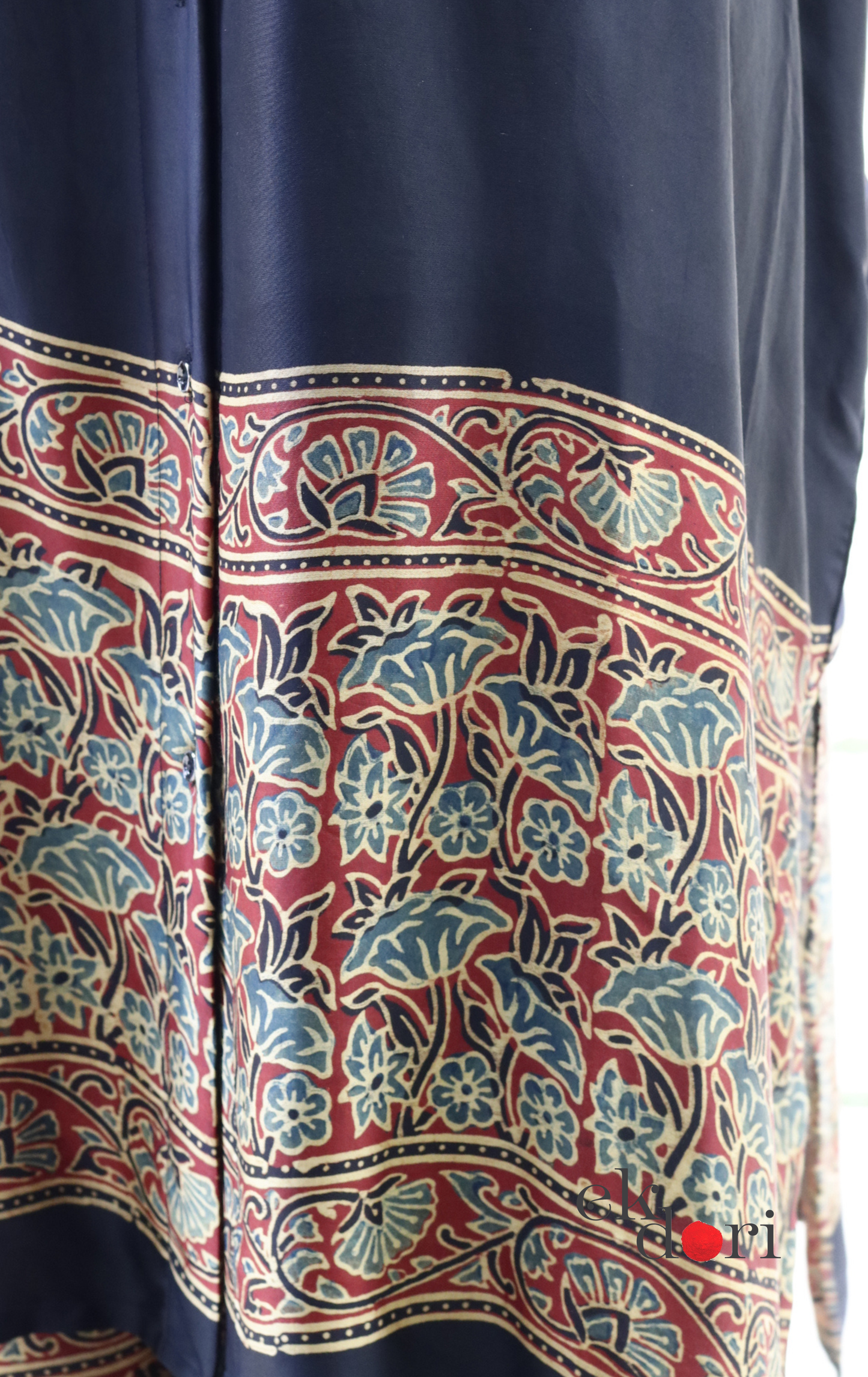 Ajrakh Kaftan Kurta Dress 'Bageecha' : Modal Ajrakh Hand Block Kaftan Kurta Palazzo Set
