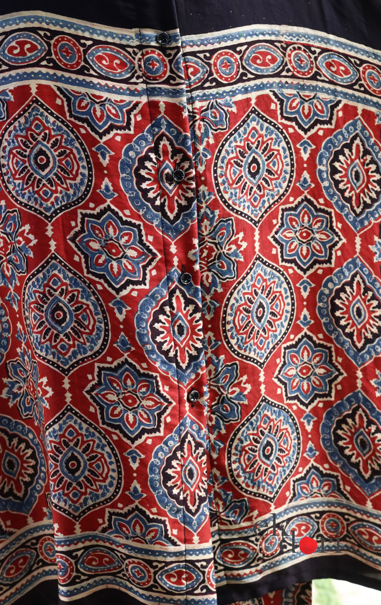 Ajrakh Kaftan Kurta Dress 'Lakeer' : Modal Ajrakh Hand Block Kaftan Kurta Palazzo Set