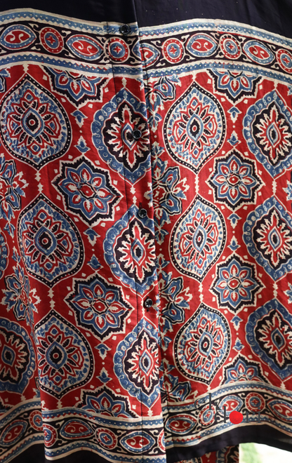 Ajrakh Kaftan Kurta Dress 'Lakeer' : Modal Ajrakh Hand Block Kaftan Kurta Palazzo Set