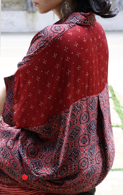 Ajrakh Kaftan Kurta Dress 'Lakeer' : Modal Ajrakh Hand Block Kaftan Kurta Palazzo Set