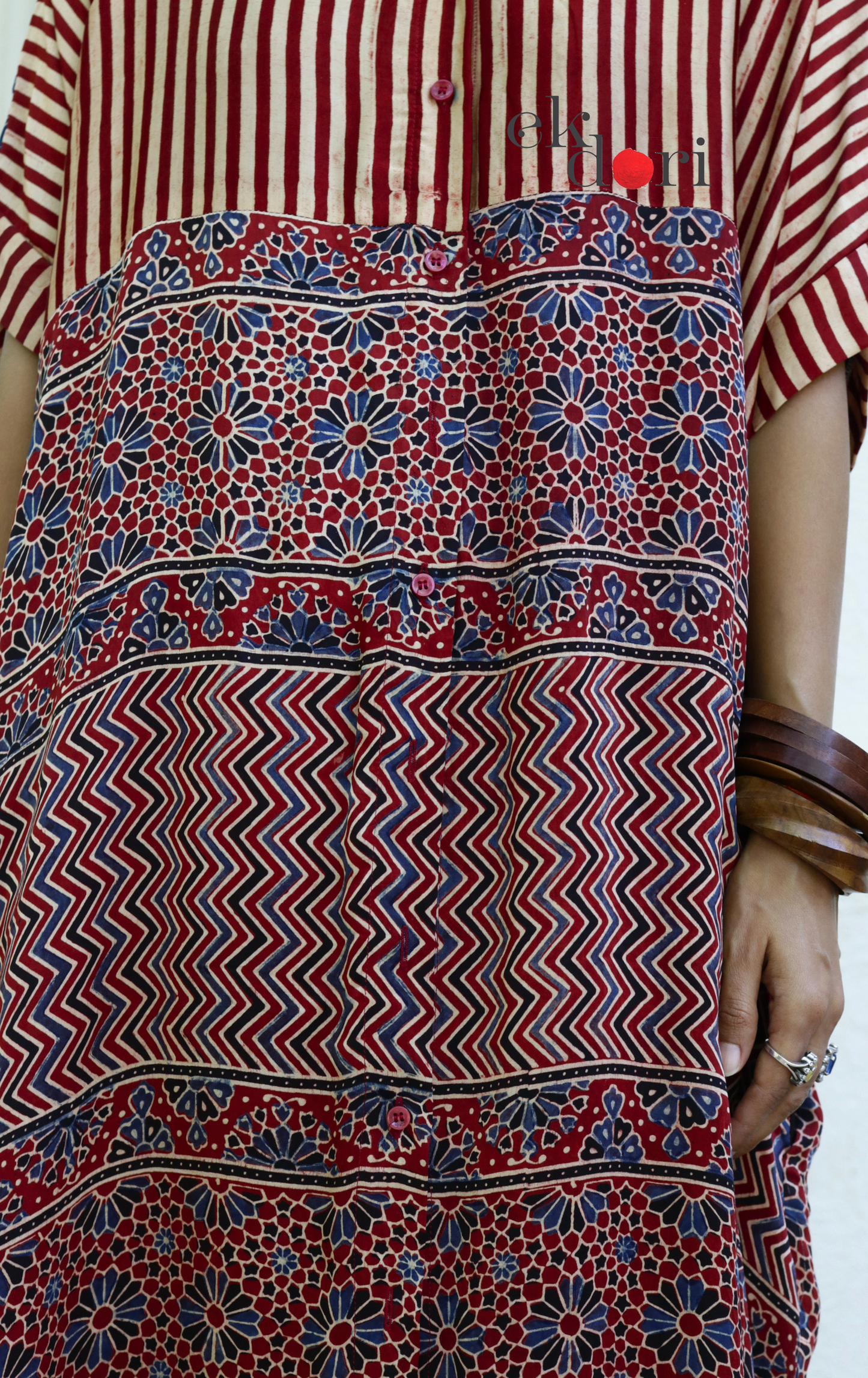 Ajrakh Kaftan Kurta Dress 'Mehfil' : Modal Ajrakh Hand Block Kaftan Kurta & Palazzo Set
