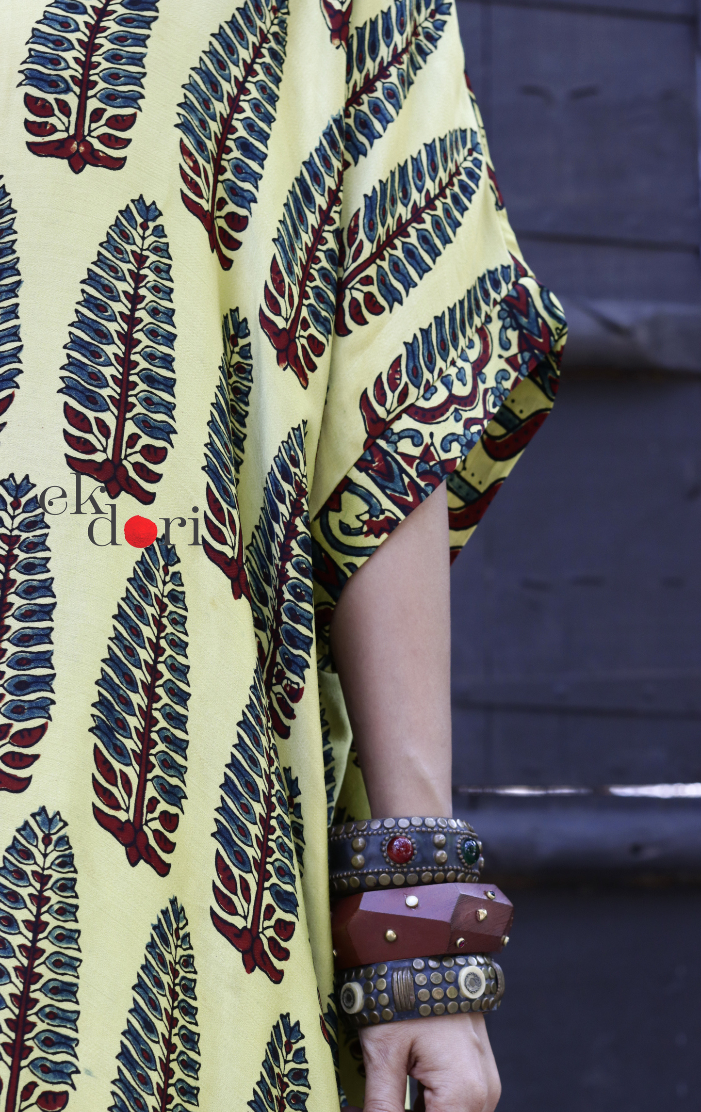 Ajrakh Kaftan Kurta Dress 'Butter' : Modal Ajrakh Hand Block Kaftan Kurta & Palazzo Set
