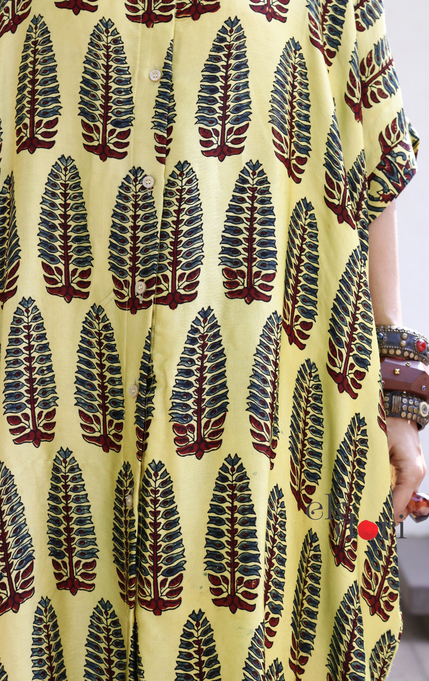 Ajrakh Kaftan Kurta Dress 'Butter' : Modal Ajrakh Hand Block Kaftan Kurta & Palazzo Set