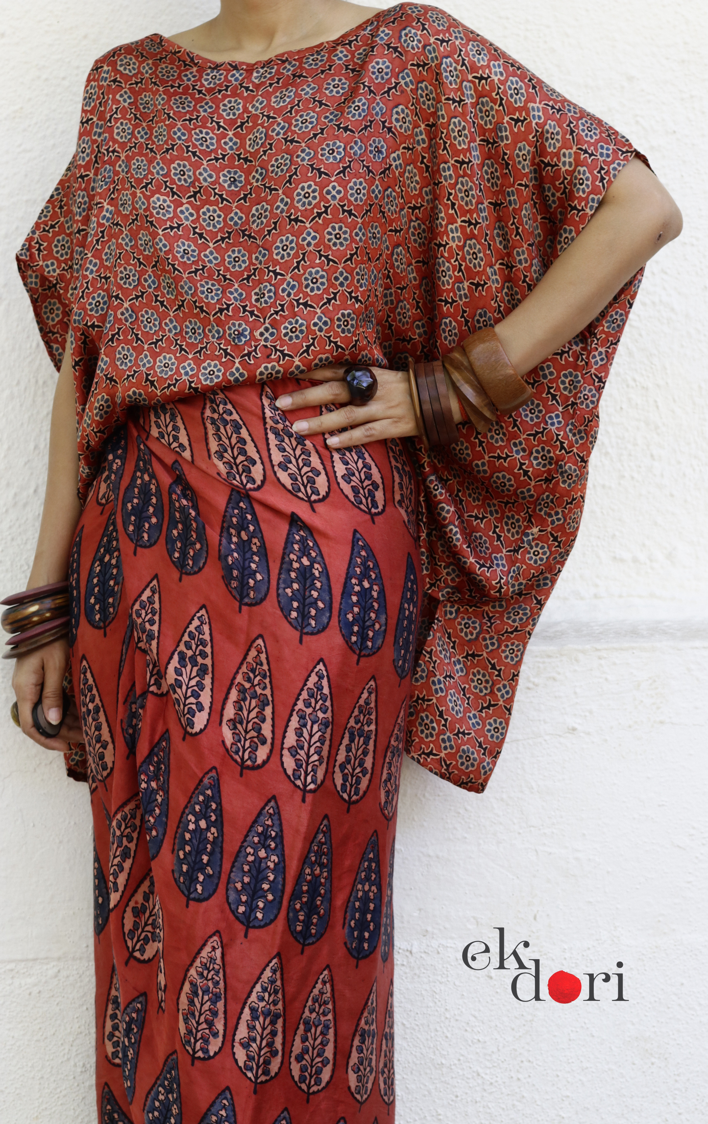 Ajrakh Modal Co-ord Skirt Set 'Chinaar' : 2 Piece Ajrakh Skirt &amp; Top Set