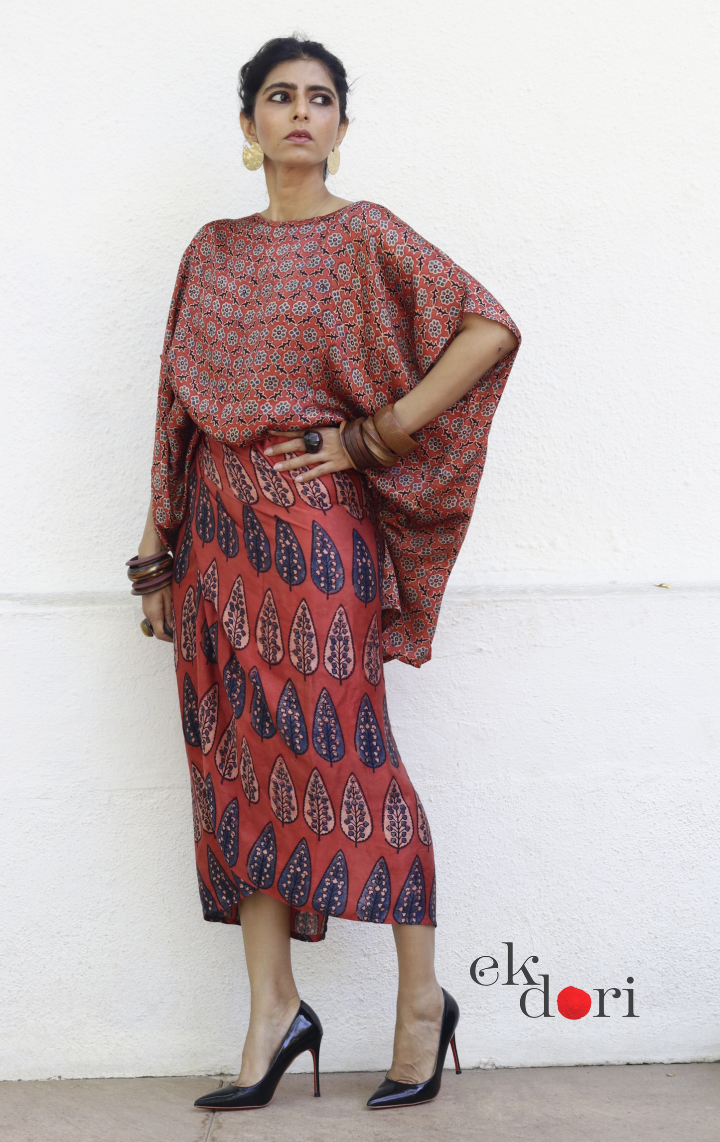 Ajrakh Modal Co-ord Skirt Set 'Chinaar' : 2 Piece Ajrakh Skirt &amp; Top Set