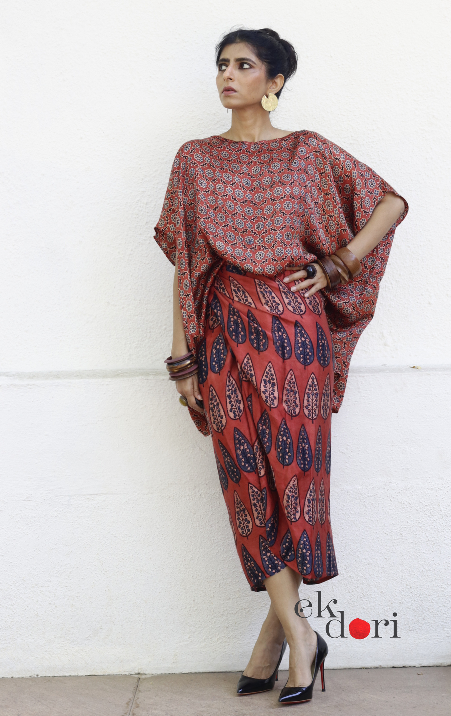 Ajrakh Modal Co-ord Skirt Set 'Chinaar' : 2 Piece Ajrakh Skirt &amp; Top Set