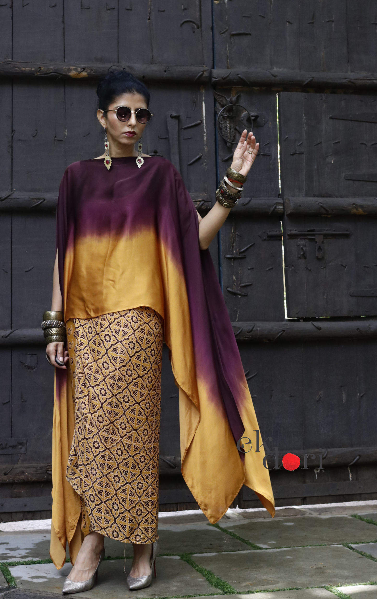 Ajrakh Modal Co-ord Skirt Set 'Chinaar' : 2 Piece Ajrakh Skirt &amp; Top Set