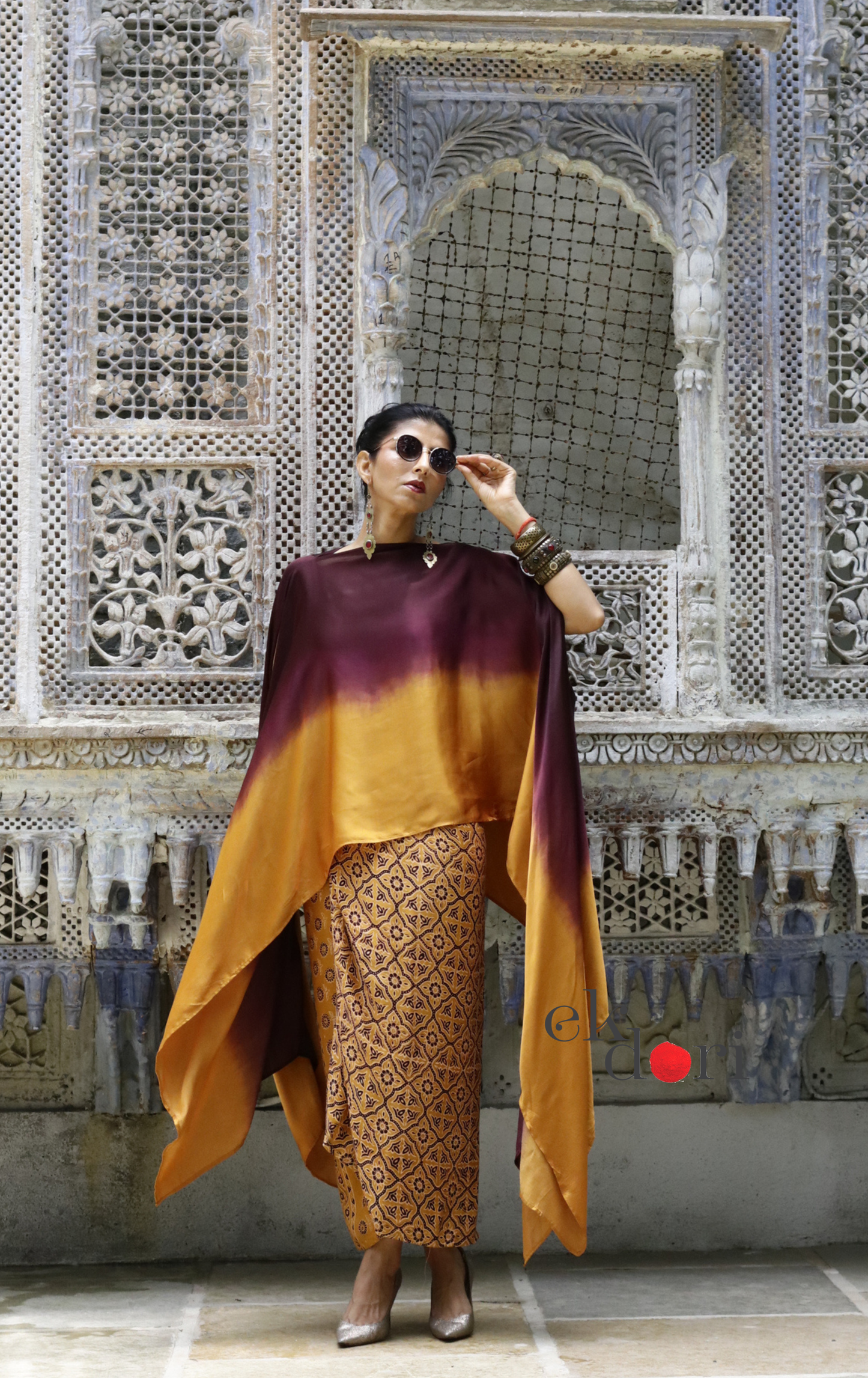 Ajrakh Modal Co-ord Skirt Set 'Chinaar' : 2 Piece Ajrakh Skirt &amp; Top Set