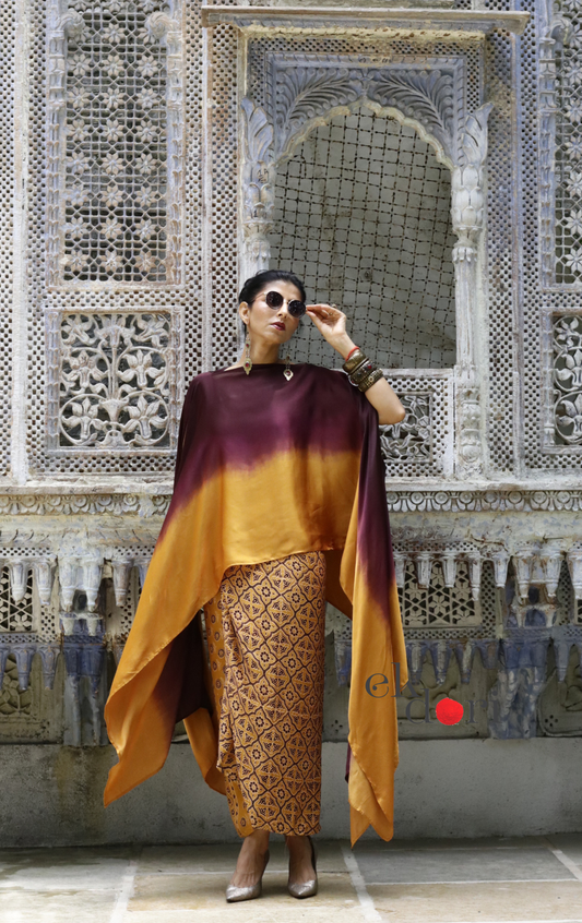 Ajrakh Modal Co-ord Skirt Set 'Chinaar' : 2 Piece Ajrakh Skirt &amp; Top Set