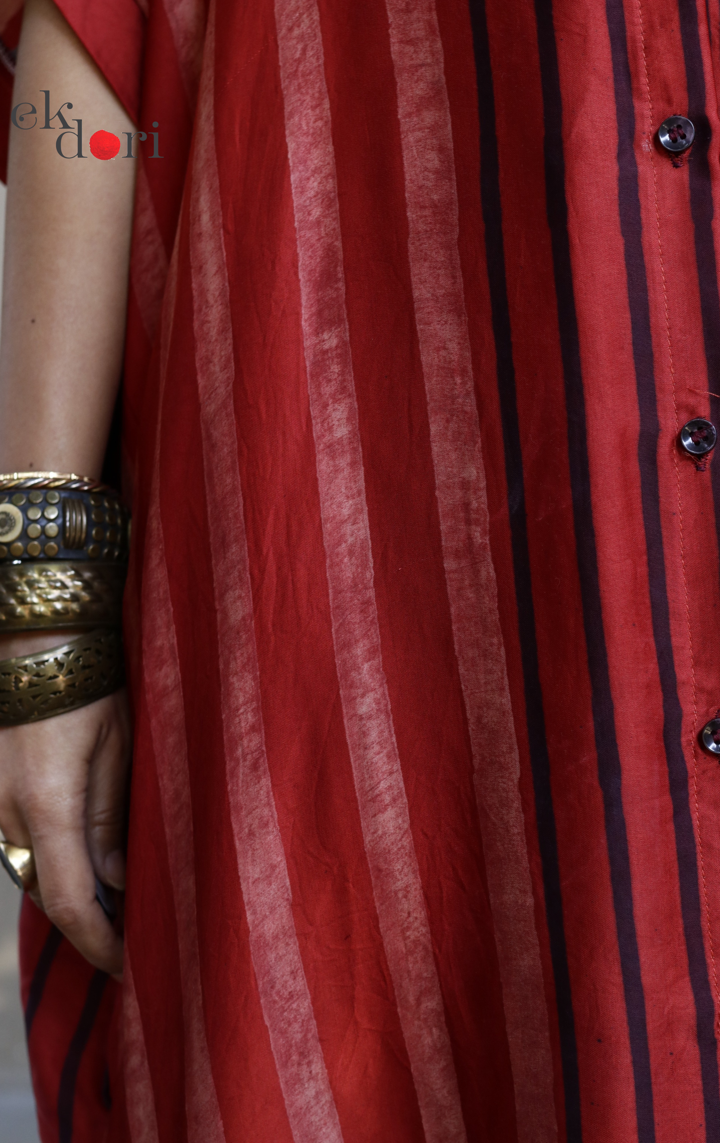 Ajrakh Kaftan Kurta Dress 'Lakeer' : Modal Ajrakh Hand Block Kaftan Kurta Palazzo Set