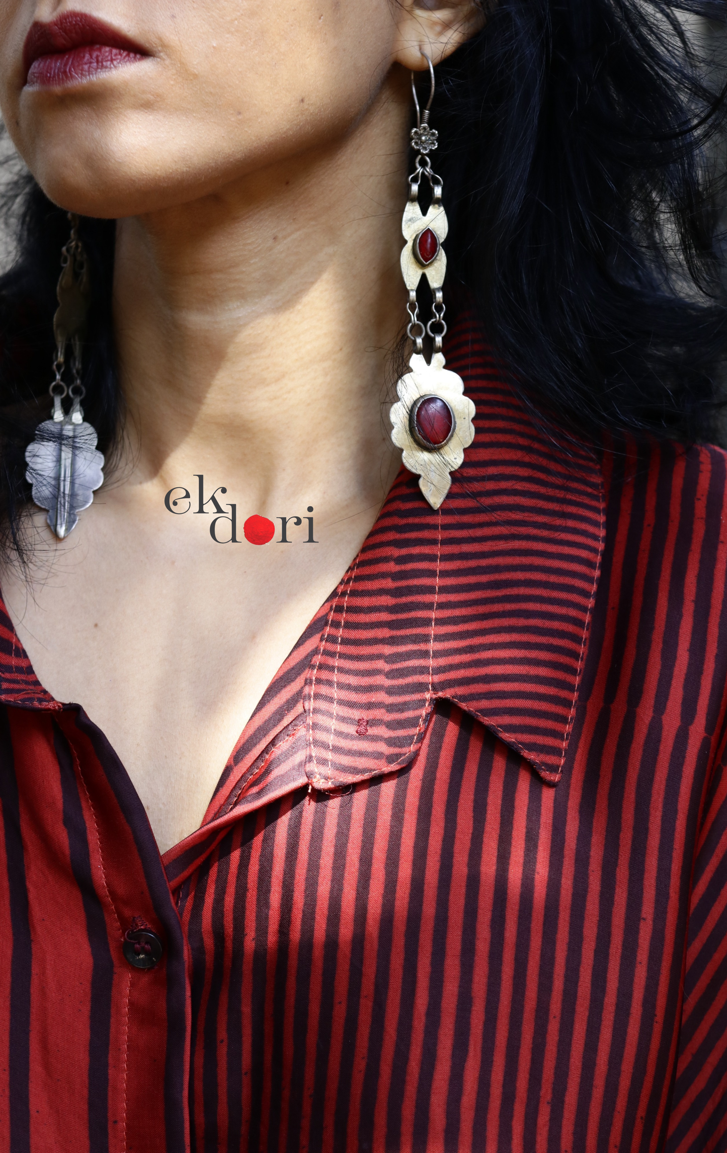 Ajrakh Kaftan Kurta Dress 'Lakeer' : Modal Ajrakh Hand Block Kaftan Kurta Palazzo Set