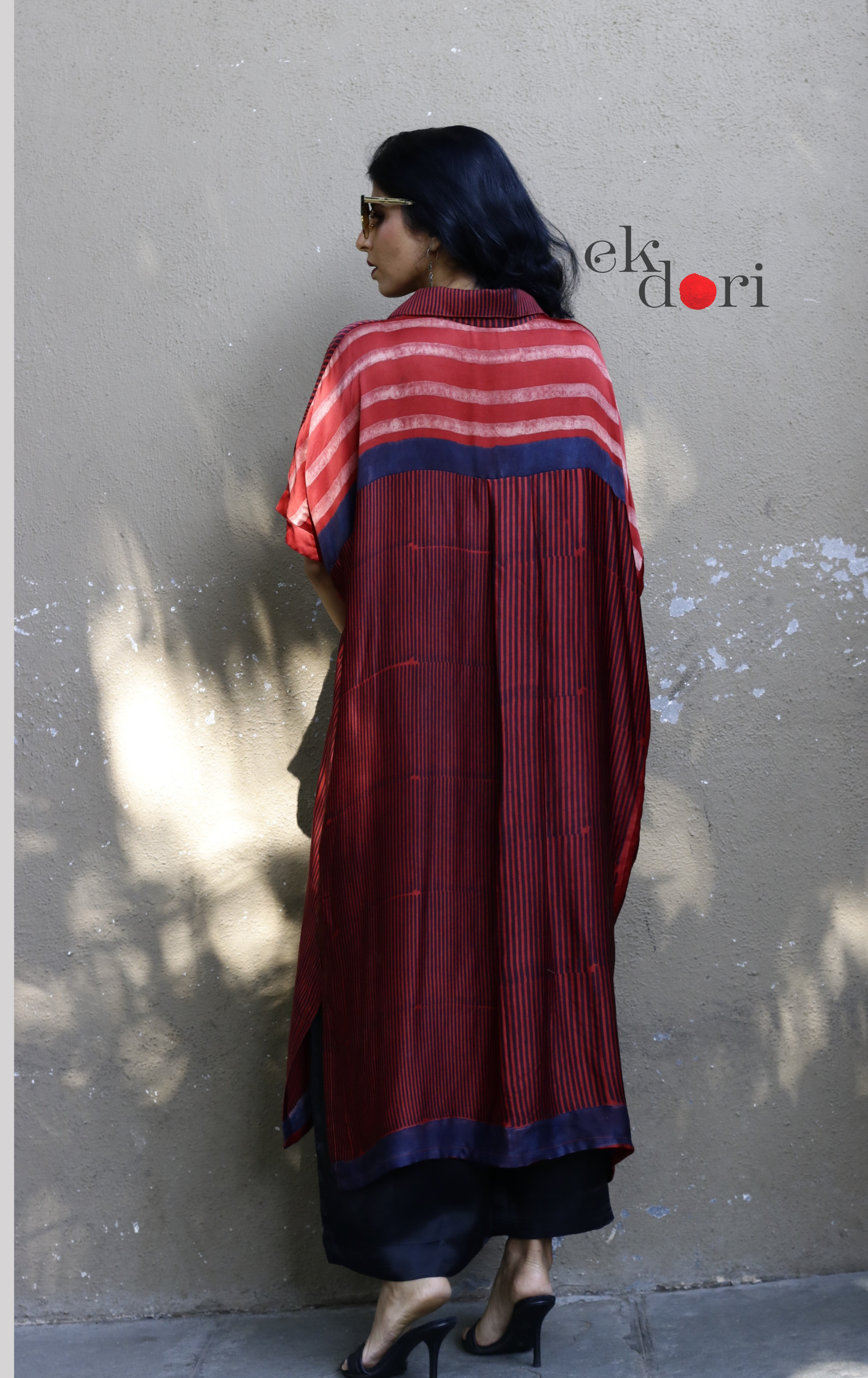 Ajrakh Kaftan Kurta Dress 'Lakeer' : Modal Ajrakh Hand Block Kaftan Kurta Palazzo Set