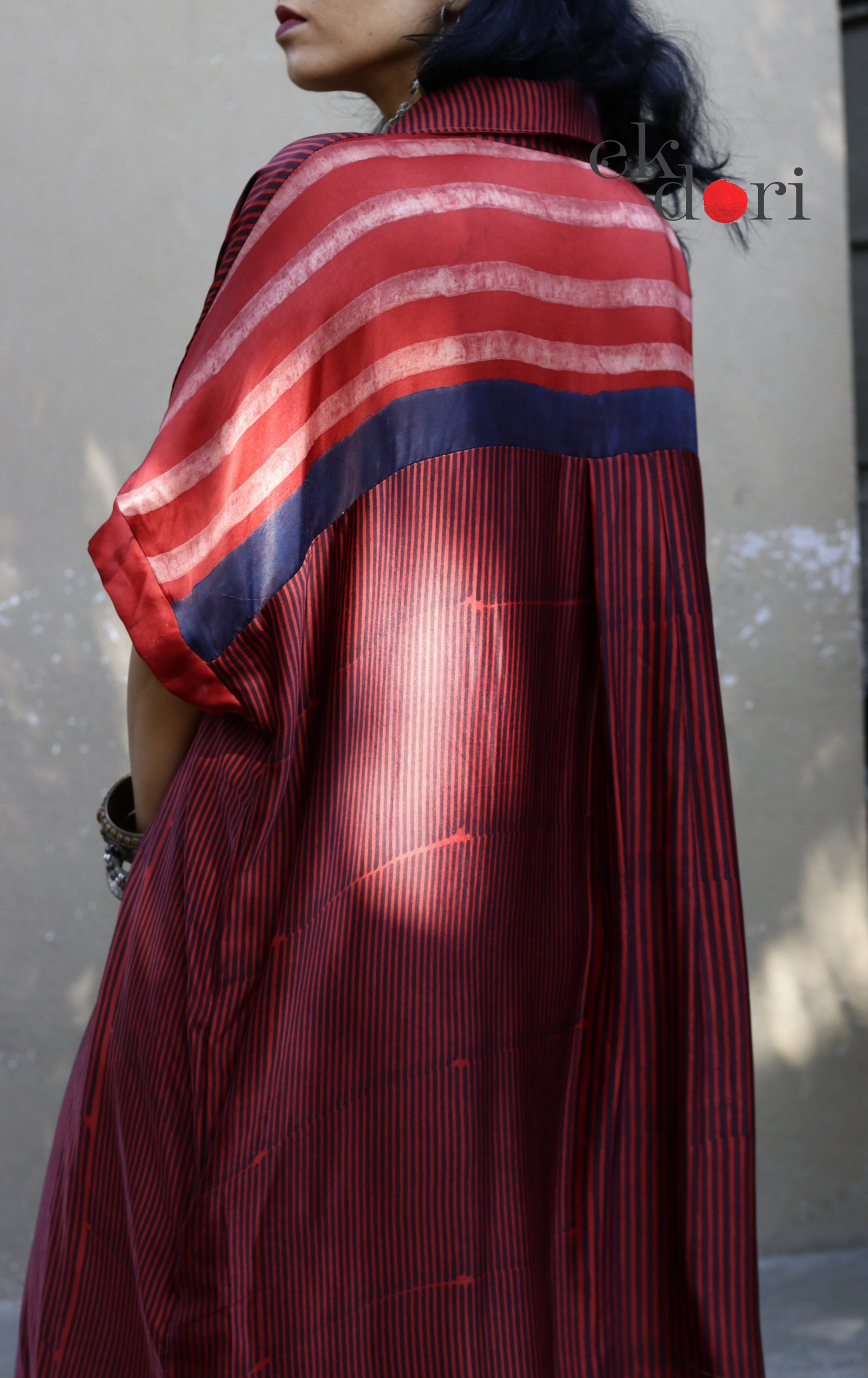 Ajrakh Kaftan Kurta Dress 'Lakeer' : Modal Ajrakh Hand Block Kaftan Kurta Palazzo Set