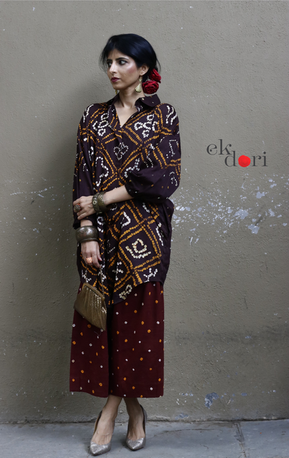 Bandhani 'Maroon Madness' Cotton Co-ord Set : Buy Kurta Palazzo Cotton Co-ord Set Cotton Bandhani Set