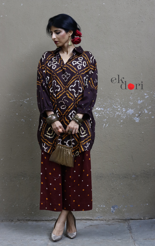 Bandhani 'Maroon Madness' Cotton Co-ord Set : Buy Kurta Palazzo Cotton Co-ord Set Cotton Bandhani Set