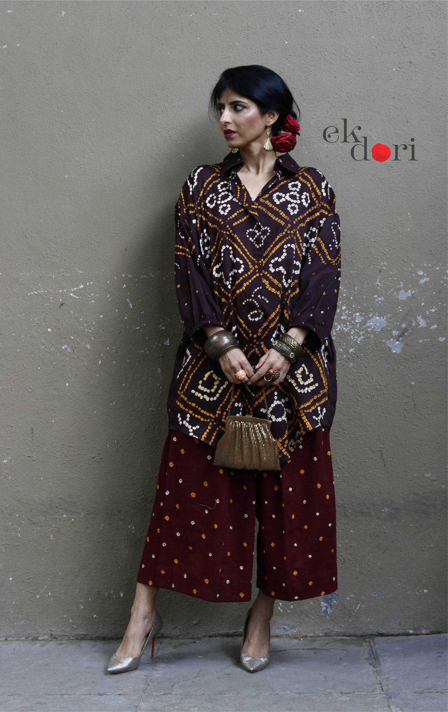 Bandhani 'Maroon Madness' Cotton Co-ord Set : Buy Kurta Palazzo Cotton Co-ord Set Cotton Bandhani Set