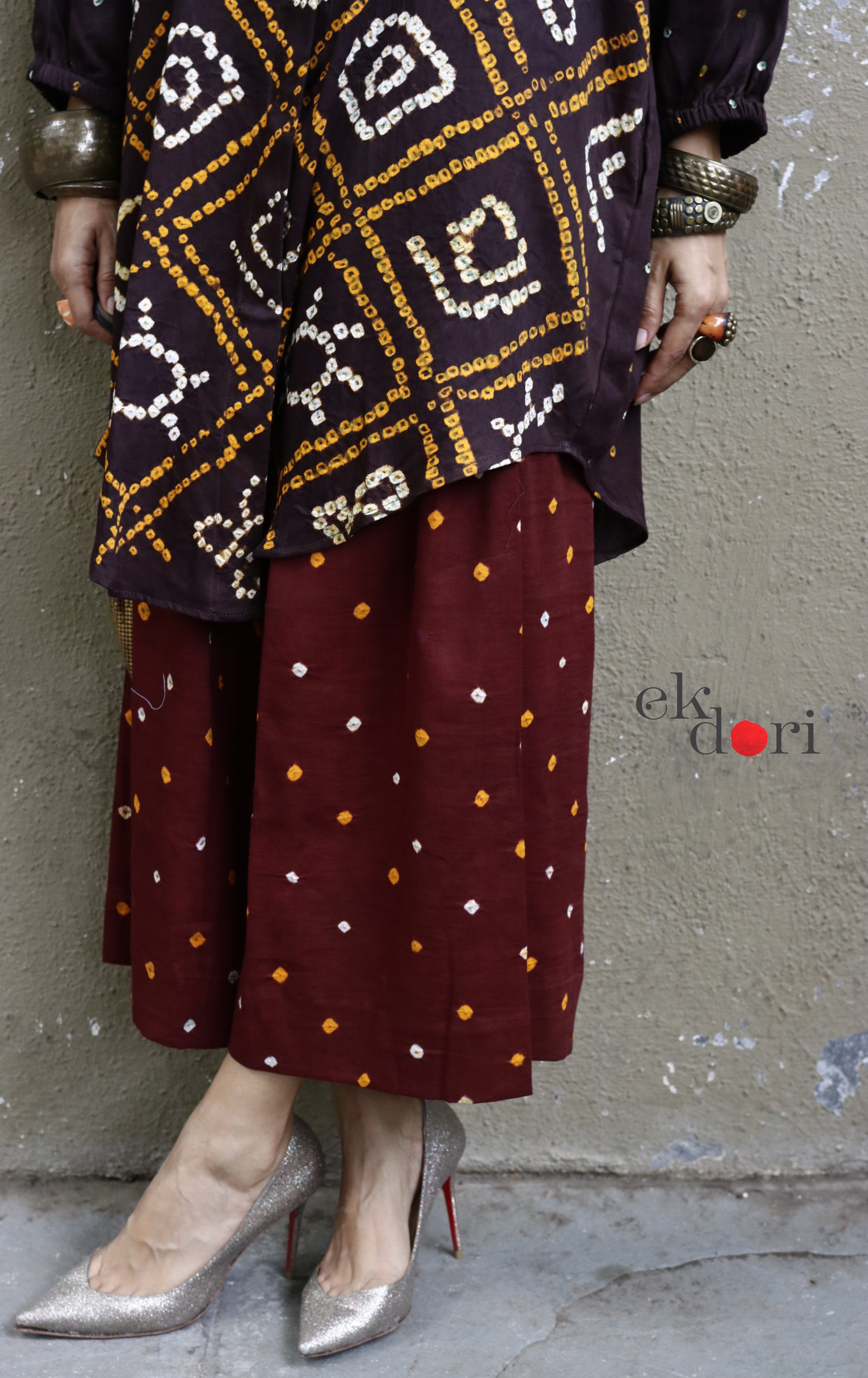 Bandhani 'Maroon Madness' Cotton Co-ord Set : Buy Kurta Palazzo Cotton Co-ord Set Cotton Bandhani Set